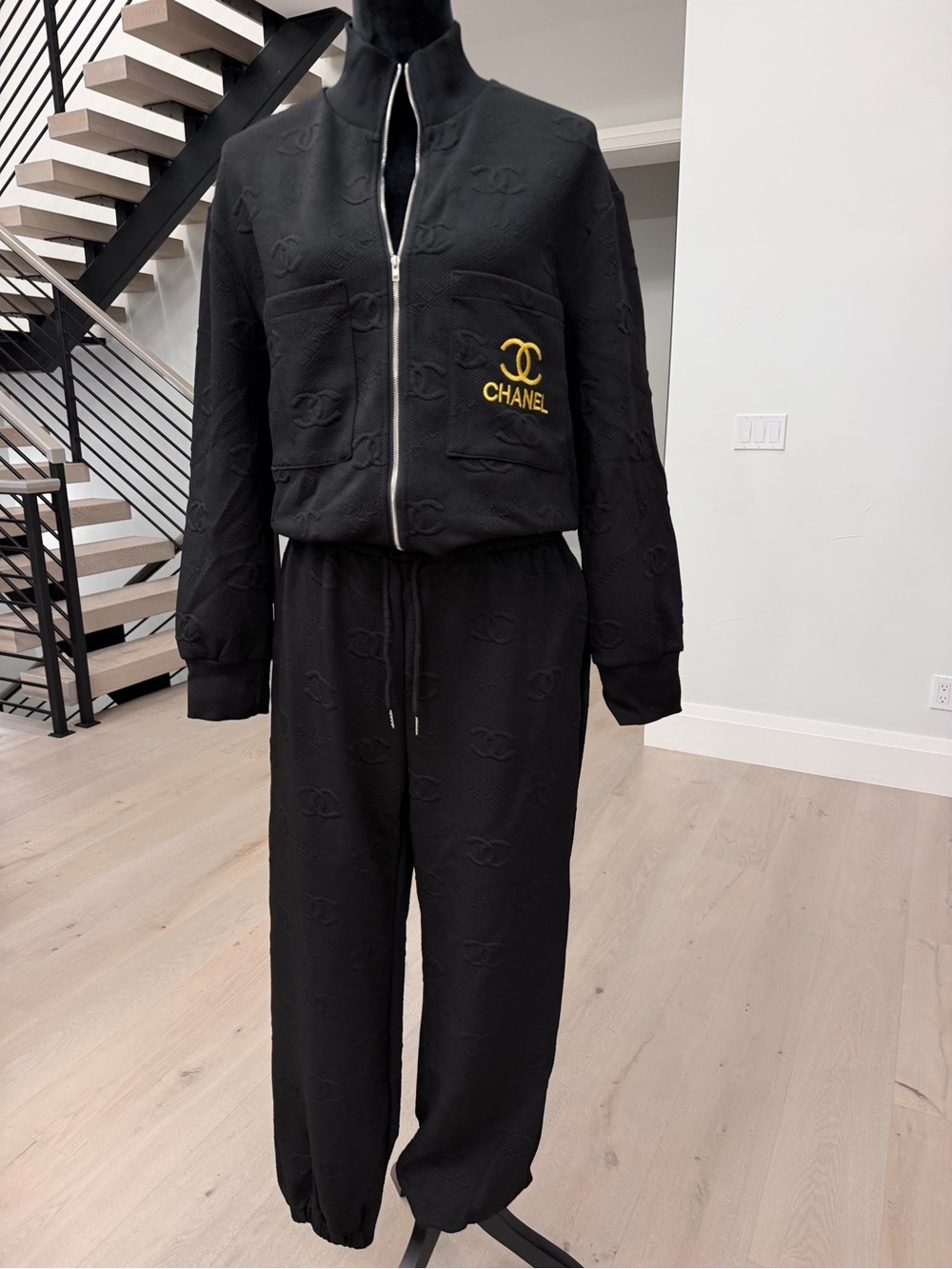 CHANEL Black Embossed Logo Tracksuit Matching Set with Gold Accent size M - Picture 16 of 16